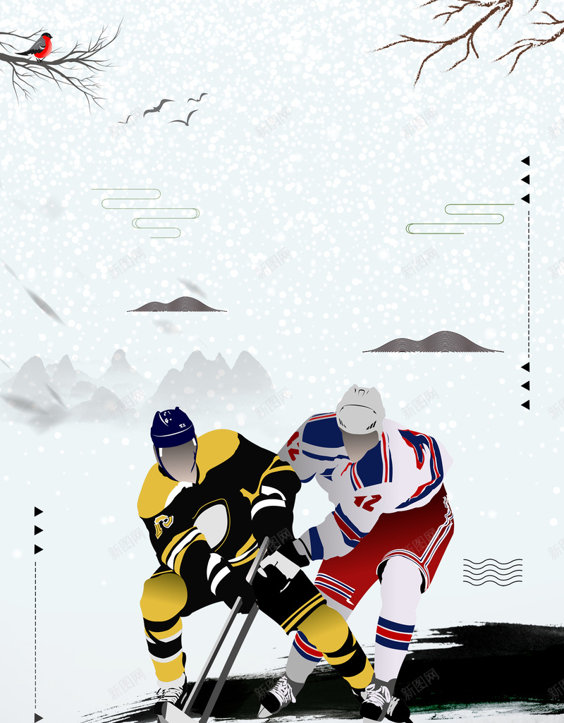 创意手绘冬季冰球广告海报psd设计背景_新图网 https://ixintu.com 海报版式设计 滑雪场海报 冰雪世界 创意海报 文字排版 游戏 比赛海报 体育竞技 滑雪 活动海报