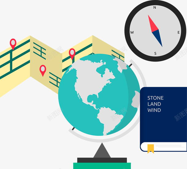 教育学习地理png免抠素材_新图网 https://ixintu.com 地球仪 地理知识 学习 扁平化 教育 矢量图案 课堂