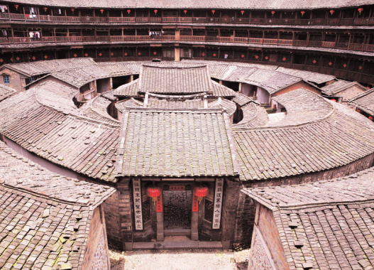 中国风老房宅院浅红色背景素材背景