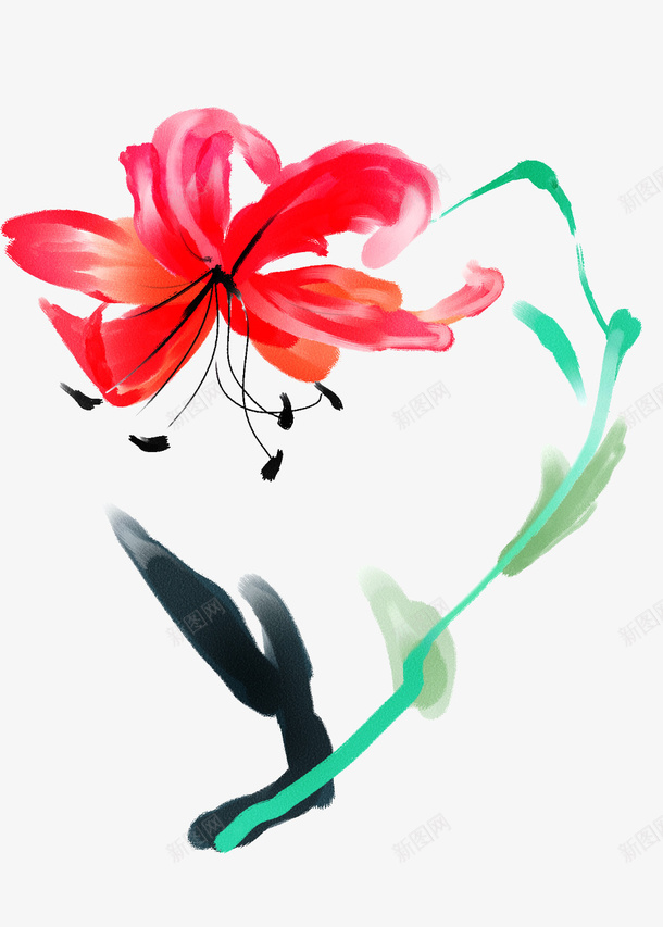 红色插画png免抠素材_新图网 https://ixintu.com 中国风 手绘 插画 装饰图 装饰花朵