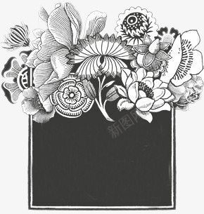 灰色花朵装饰文本框psd免抠素材_新图网 https://ixintu.com 文本框 灰色花朵 装饰图案 装饰框