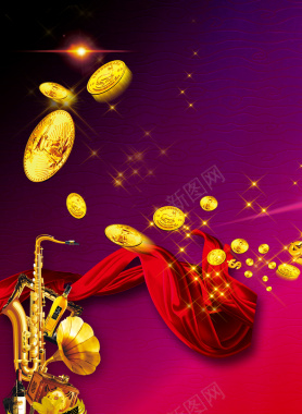 梦幻乐器金币红色背景背景