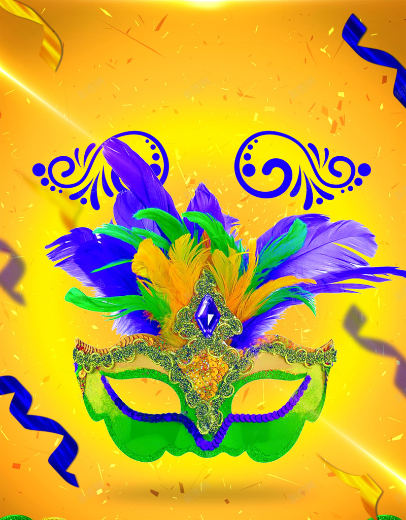 多彩派对面具背景psd设计背景_新图网 https://ixintu.com 多彩 面具 派对 黄色 绿色 节日 狂欢 舞会