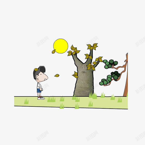 盯着树看的男孩png免抠素材_新图网 https://ixintu.com 卡通 带着帽子的男孩 树下的人 盯着树看的男孩
