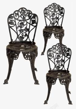 四脚座椅铁质雕花靠背座椅高清图片