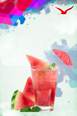 降暑鲜榨西瓜汁饮料宣传单海报背景素材高清图片
