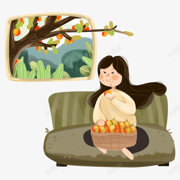 24节气之霜降女孩在沙发上吃柿子png免抠素材_新图网 https://ixintu.com 女孩 柿子 霜降 卡通