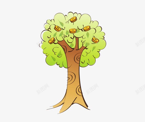 手绘绿树png免抠素材_新图网 https://ixintu.com 卡通 手绘绿树 树木 金币树