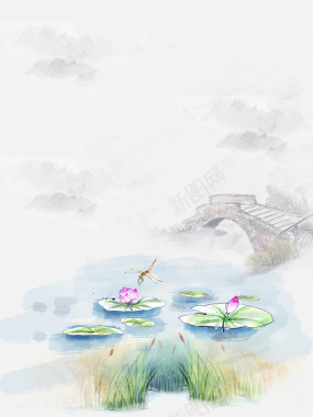 彩色手绘风景水墨意境中国风背景素材背景