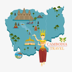 柬埔寨旅游地图手绘元素素材