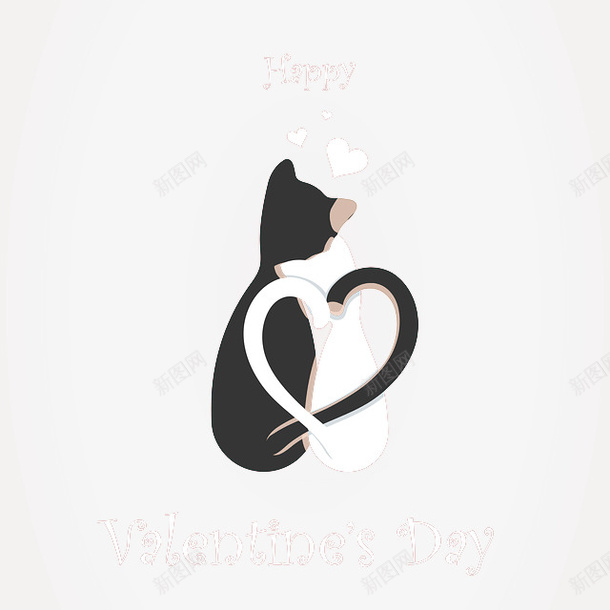 valentinesdadypsd免抠素材_新图网 https://ixintu.com 情人节 爱心 猫咪 黑白