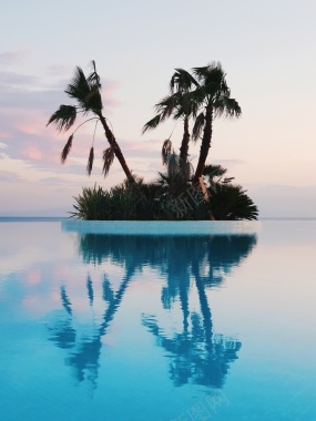 蓝天白云椰子树岛屿沙滩背景
