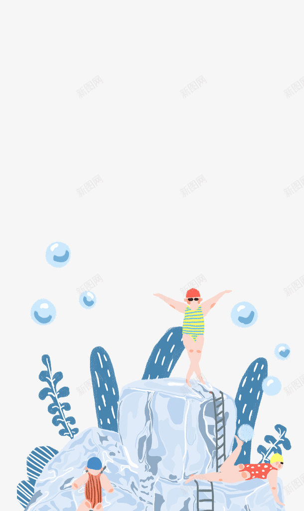手绘卡通冰块可爱小人psd免抠素材_新图网 https://ixintu.com 冰块 卡通人物 夏天 清凉 蓝色
