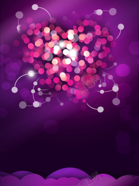 紫色浪漫夜色荧光爱心光芒科幻背景背景