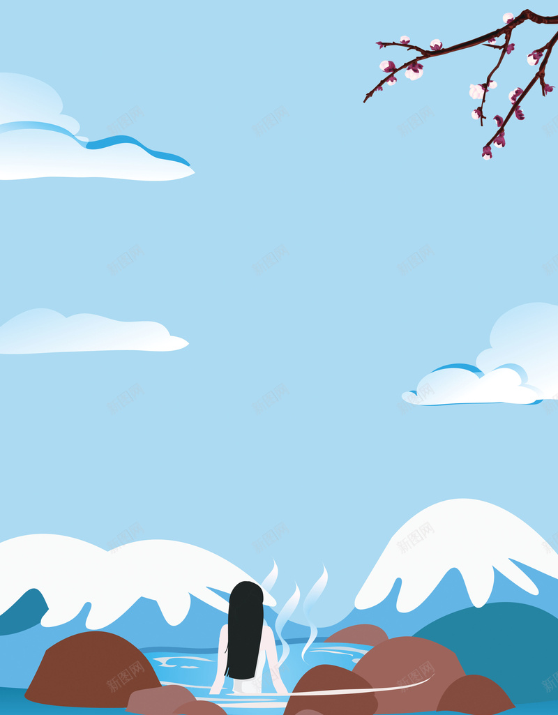 蓝色唯美卡通手绘温泉旅游海报psd设计背景_新图网 https://ixintu.com 冬季 卡通 唯美 女孩 手绘 旅游 海报 温泉 蓝色