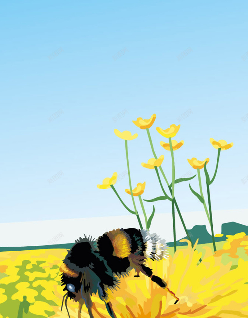 黄色花卉H5背景jpg设计背景_新图网 https://ixintu.com 手绘 水彩 花卉 蜜蜂 黄色 H5背景 H5 h5 卡通 童趣