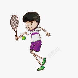卡通女孩打网球插画素材