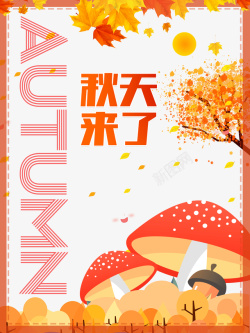 秋天蘑菇秋天秋季秋天来了边框落叶蘑菇高清图片