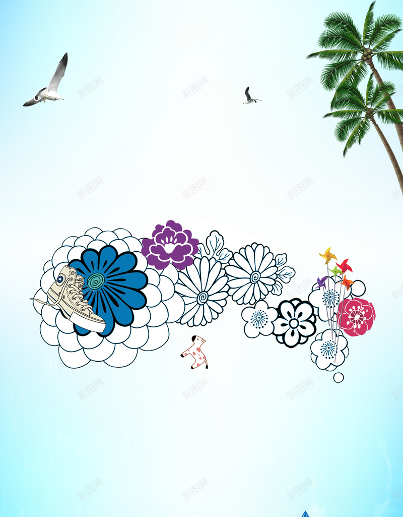 夏日海水海报背景psd设计背景_新图网 https://ixintu.com 夏日 小清新 文艺 椰子树 海水 清澈 简约 蓝色