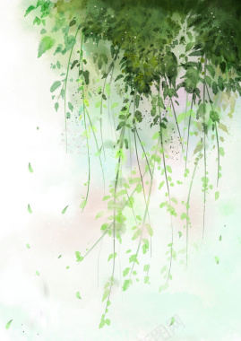 翠绿枝条水墨画海报背景素材背景