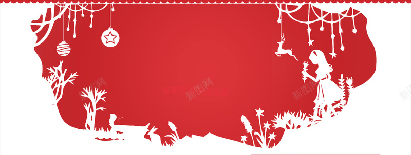 圣诞节红色简约剪纸风bannerpsd设计背景_新图网 https://ixintu.com 剪纸风 圣诞树 圣诞节 小女孩 清新 简约 红色 麋鹿