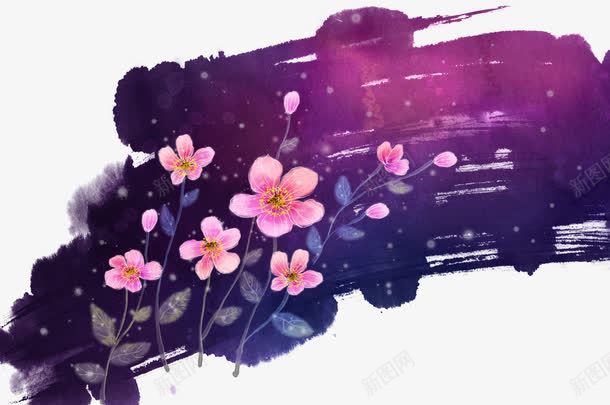 紫色水墨花朵背景png免抠素材_新图网 https://ixintu.com 手绘 水墨 紫色 花朵