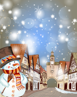 矢量插画喜欢梦幻唯美手绘版雪人的家乡背景高清图片