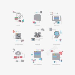 网络科技元素扁平化网络商务高清图片