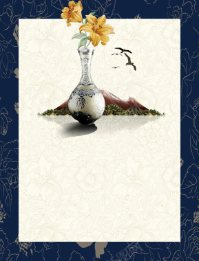 中国风瓷器花瓶里的花卉背景素材背景