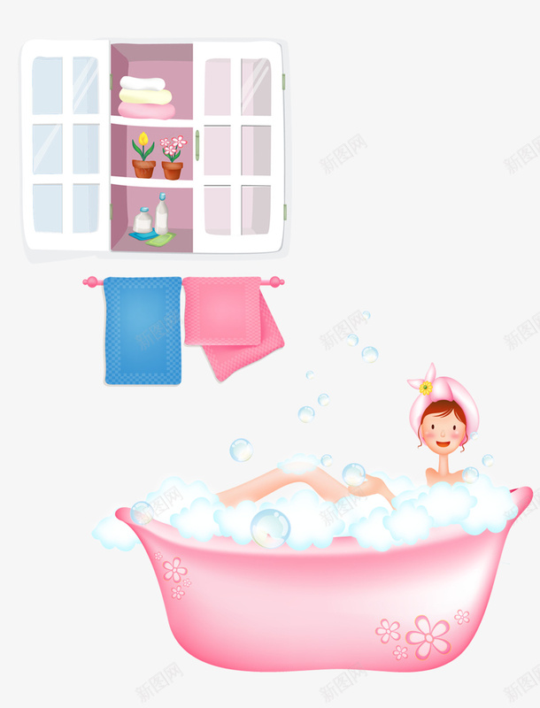小女孩洗澡psd免抠素材_新图网 https://ixintu.com 可爱 小清新 洗澡 粉色