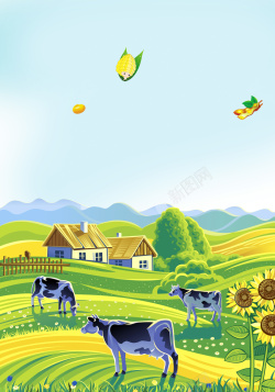动物农场蓝天风景金色麦田动物农场背景素材高清图片