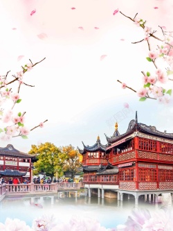 上海豫园上海豫园旅游宣传海报背景模板高清图片