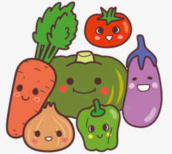 手绘可爱的蔬菜表情素材