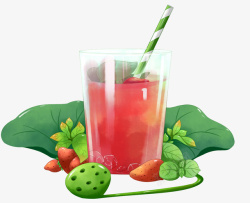 荷花草莓饮料素材