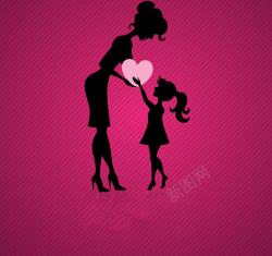 母女剪影世上只有妈妈好粉色海报促销活动广告背景矢量图高清图片