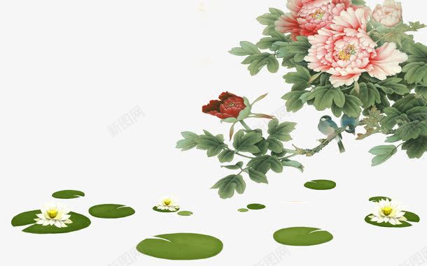 植物png免抠素材_新图网 https://ixintu.com 中国 人物 吉祥 吉祥画 国画 壁画 景色 植物 花卉国画背景图 风水 风水画