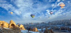 美丽自然风景蓝天白云热气球海报高清图片