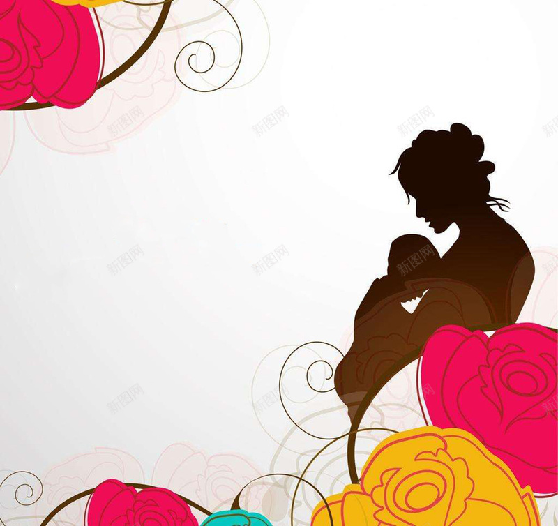 世上只有妈妈好感恩母亲节活动海报宣传广告jpg设计背景_新图网 https://ixintu.com 剪影 妈妈抱着孩子 婴儿 平面 幸福 彩色 感恩母亲节活动宣传海报 母爱 红色花朵 黄色花朵
