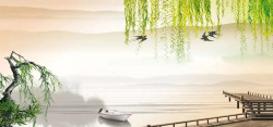 水墨木桥中国风水墨画高清图片