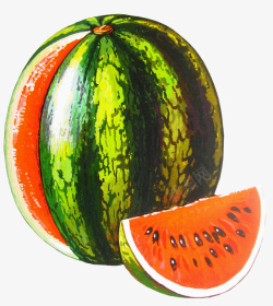 消暑解渴水果西瓜整个切开一片展示高清图片