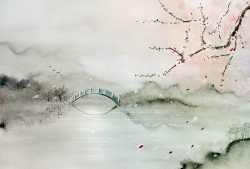 平面桥素材中国风手绘山水画平面广告高清图片