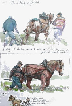 水彩画马牵牛的人高清图片