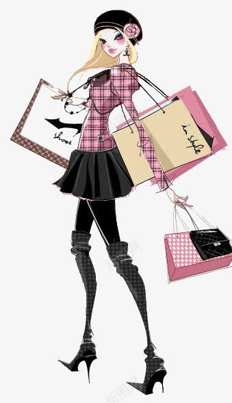 购物的女孩png免抠素材_新图网 https://ixintu.com 卡通 女孩 手绘 插画 时尚 紫色 购物 逛街