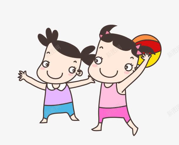 玩皮球的小女孩png免抠素材_新图网 https://ixintu.com 两个小女孩 小朋友 扁平人物