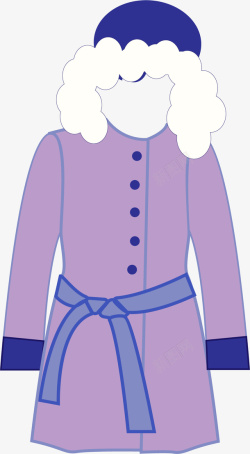 浅紫色纽扣连帽羽绒服素材