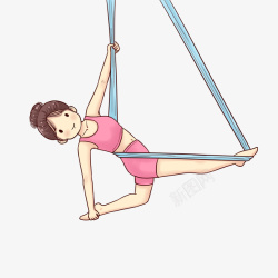吊绳卡通运动少女瑜伽素材