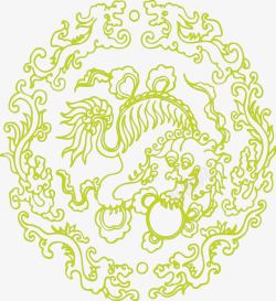 浅黄色中国麒麟花纹素材