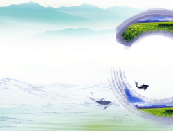 绿色鲤鱼图片中国风高山鲤鱼绿色背景素材高清图片