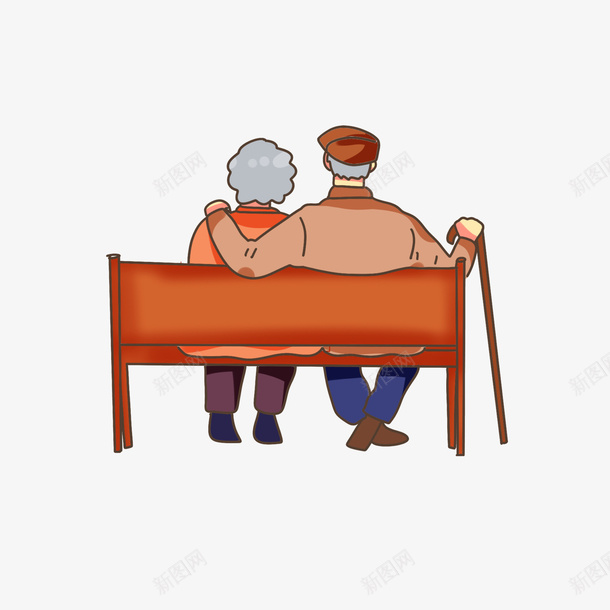 重阳节情侣老人坐在长椅上的背影插画png免抠素材_新图网 https://ixintu.com 重阳 背影 老人 长椅