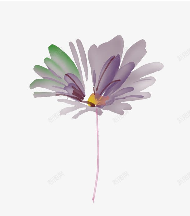 一束紫色的小花png免抠素材_新图网 https://ixintu.com 手绘 绿边 芬芳 黄蕊